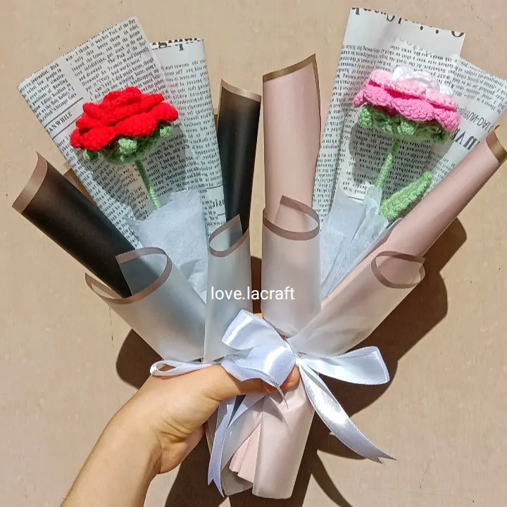 Buket Bunga Mawar Rajut Premium | Crochet Rose Bouquet