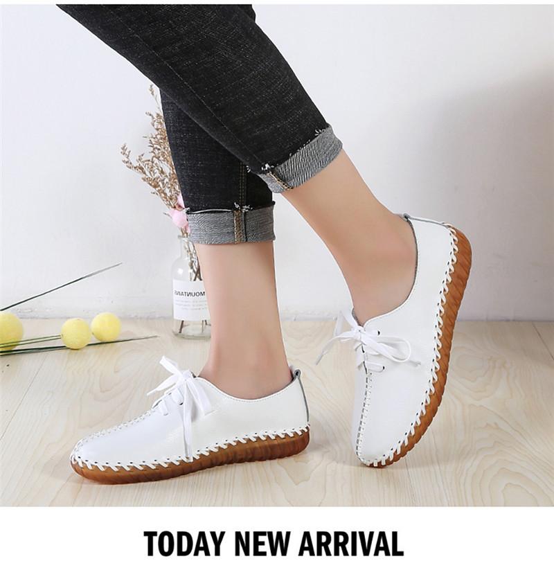 Product Introduction of Leather hand stitched single shoes Soft soled mother shoes lace-up retro fashion casual shoes flat women's shoes 7