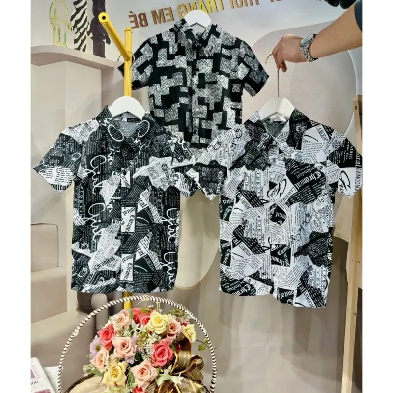 Áo sơ mi lụa hàn dành cho bé trai 18-52kg thiết kế cá tính, ba màu basic đẹp. chất liệu thoáng mát. H22 0