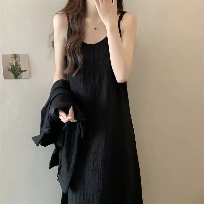 Black Spaghetti Strap Dress for Women, Summer Flowy Slimming Vintage Long  Dress, Solid Color Sexy Nightgown, Wearable as Outerwear Loungewear  Nightwear - TikTok Shop Philippines