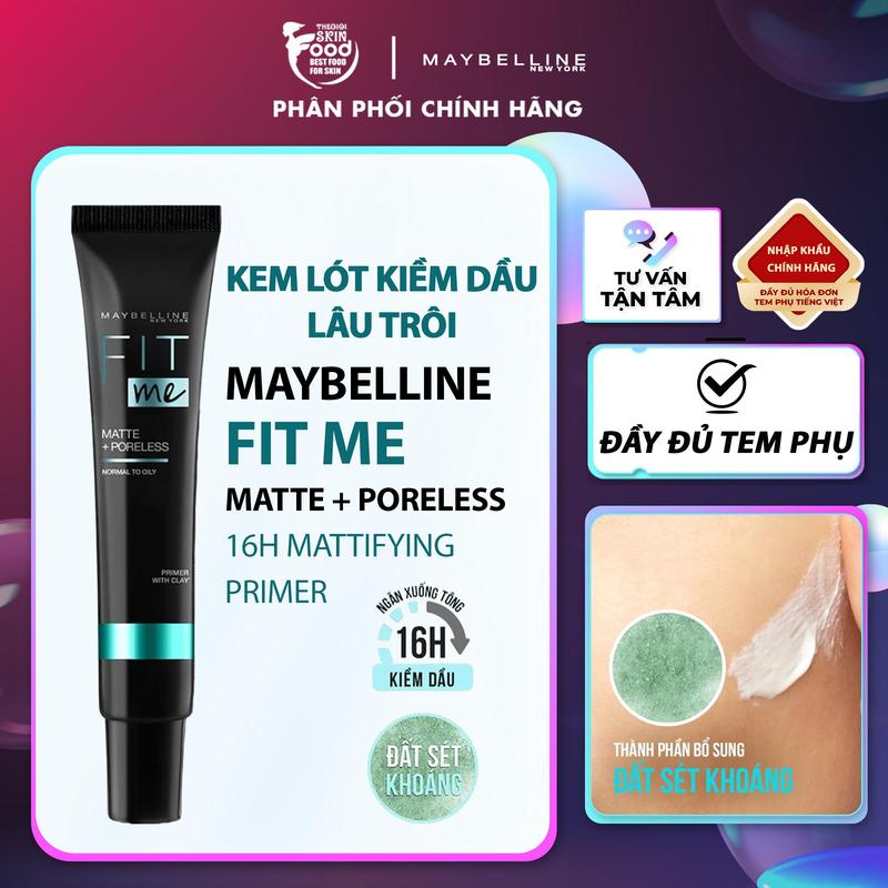 Kem Lót Hỗ Trợ Kiềm Dầu Hạn Chế Xuống Tông Maybelline Fit Me Matte + Poreless 16H Mattifying Primer 30ml Cosmetic Mỹ Phẩm