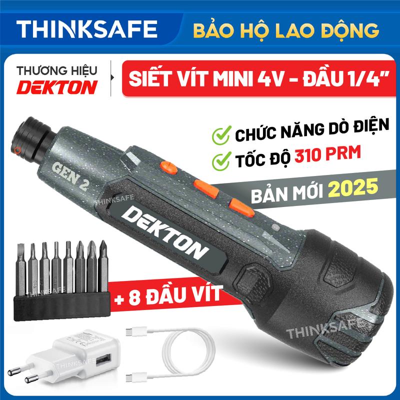 Máy siết vít mini 4V Gen 2 Dekton DK-CV0402 Tuốc nơ vít pin dò điện không chạm có đèn led kèm củ sạc dây sạc type C + 8 mũi vít