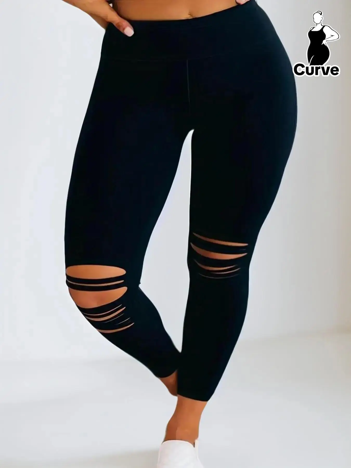 【Plus Size】 Cut Out High Waist Leggings, Casual Comfy Skinny Pants for Women, Summer Clothes, Women's Bottoms for Summer, Leggings for Women, Trousers for Women, Holiday Outfits