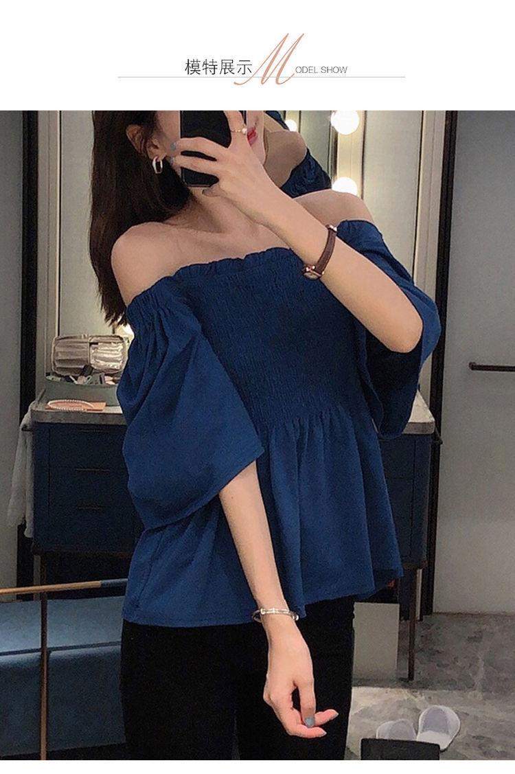 Product Introduction of Summer Clothing New Short Sleeve T-shirt Pleated Square Collar Shirt for Women  and Short Plump Girls Puff Sleeve Top Womenswear Blouse Lingerie Comfort Basic Minimalist Blue Casual 4