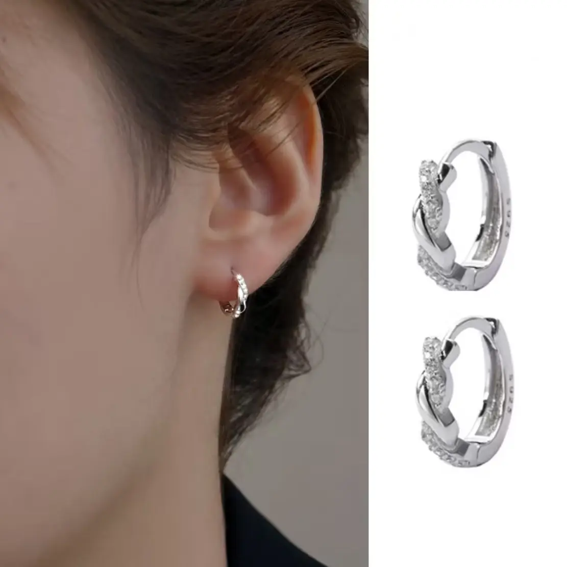 [045] Bông tai bạc dạng bấm xoắn SolSilver