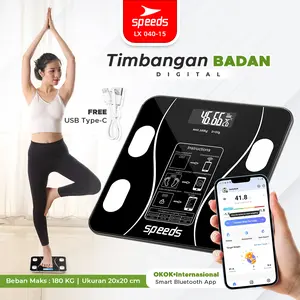SPEEDS Timbangan Badan Smart LED Bluetooth Digital Body Scale Weight Scales 26cm Fat Scaler USB Aplikasi Pengukur Lemak 040-15