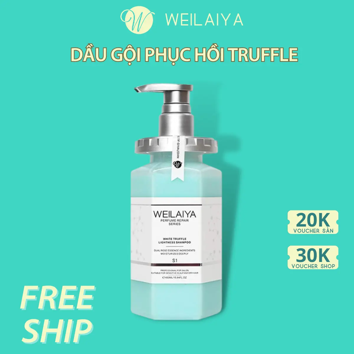 Dầu gội phục hồi Dưỡng Tóc khô xơ hư tổn chiết xuất nấm truffle Weilaiya, chai gội 450ml