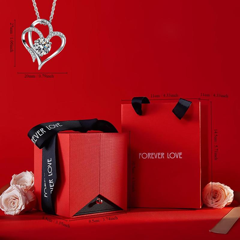 Gift Box with Necklace & Rose Flower, 1 Set Rhinestone Decor Heart Shaped Pendant Necklace Gift Box, Gift Sets, Birthday Anniversary Wedding Gift for Women, Gift for Girls, Valentine's Day Gift Idea 1