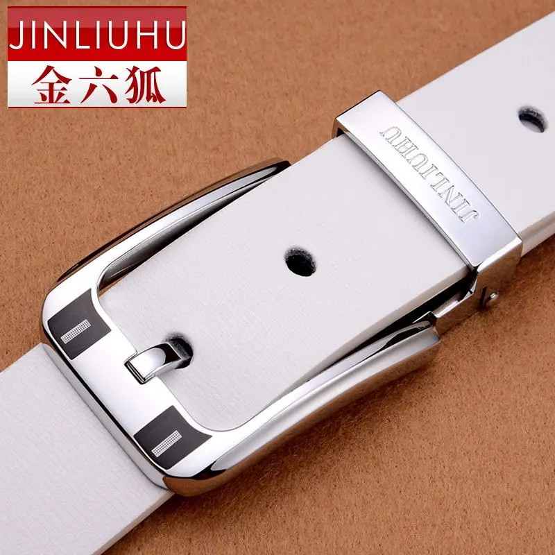 Golden Six Fox Belt Men's Genuine Leather Youth Pin Buckle White Belt Men's Fashionable Casual Korean Style Cowhide Belt Men's Belt