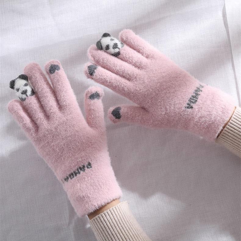 Product Introduction of Kawaii Touchscreen Winter Gloves‌ – 5-Finger Knitted Design with Thermal Fleece Lining, Waterproof TPU Thumb Patch & Reflective Stripes (Bike Riding Approved) ‌ 0
