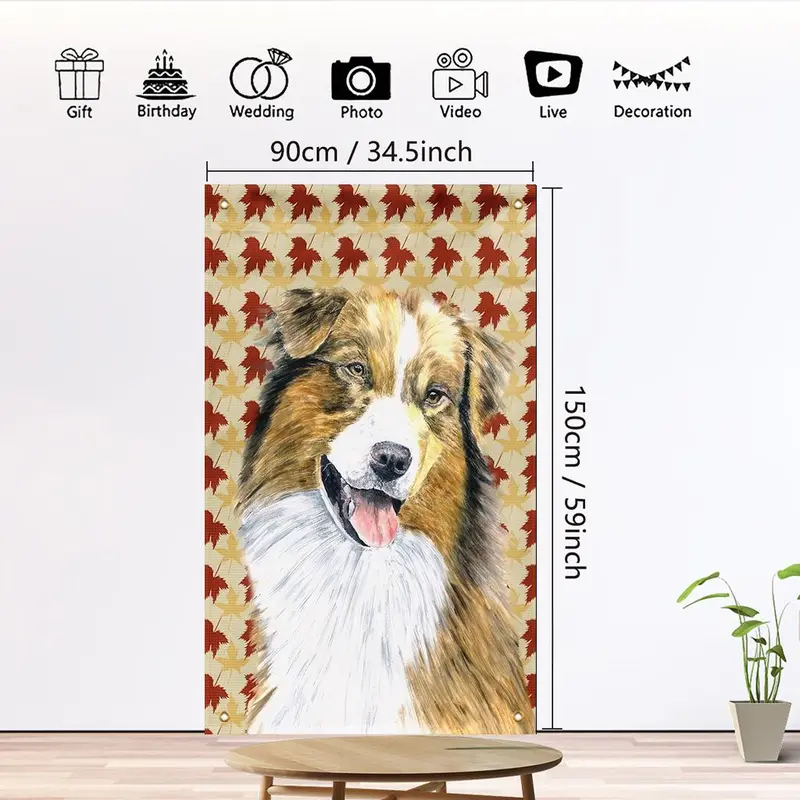 Australian Shepherd Dog Portrait Flag, 1 Count Canvas Household Decoration, Outdoor Flag for Dog Lovers, Seasonal Home Decor 1