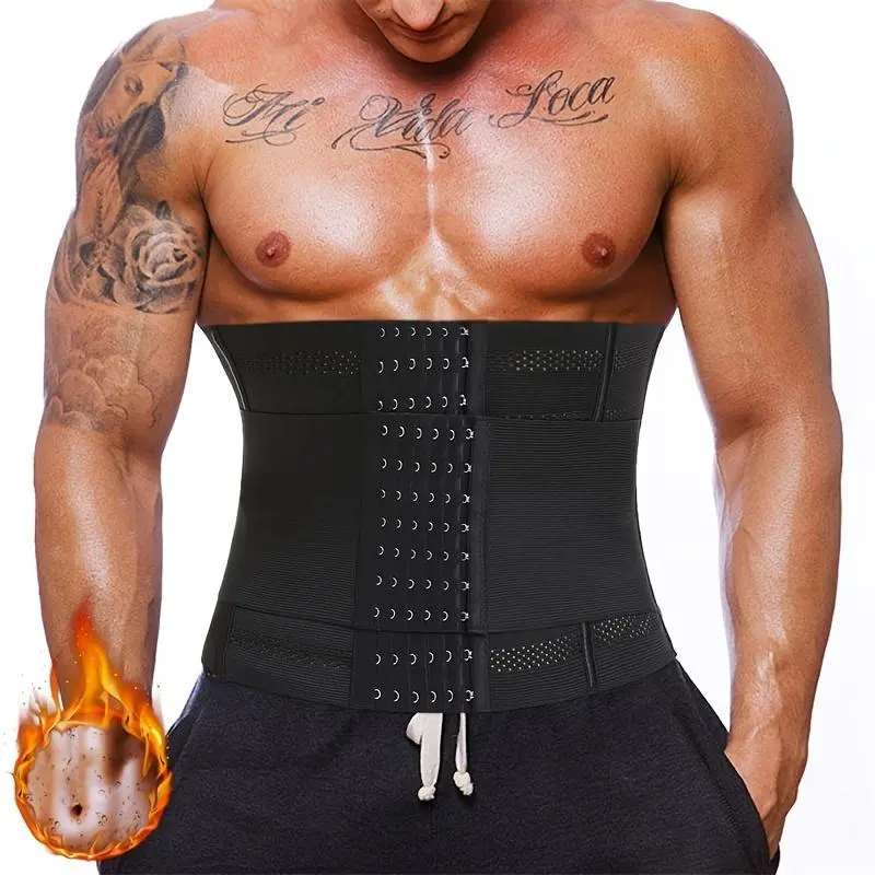 Men's High Waist Fitness Waist Trainer, 1 Count Solid Color Adjustable Hook & Eye Waist Cincher, Tummy Control Shaper, Workout Support, Sports & Outdoor Accessories 0