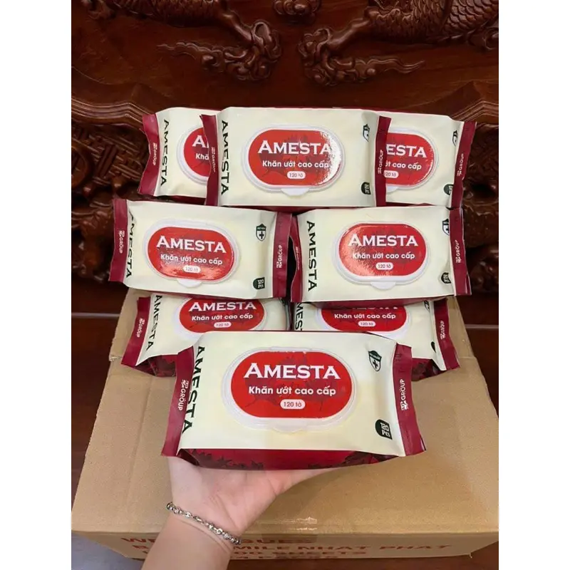 Gói 120 tờ khăn giấy ướt Amesta 3 lớp không cồn an toàn cho da 8