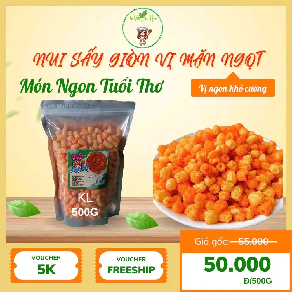 1 Túi Zip 500GR Nui Sấy Giòn Tẩm Vị - Snack Ăn Vặt Cô Hai