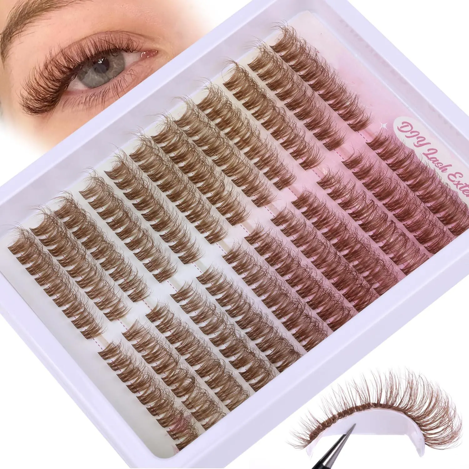 Cat Eye False Eyelashes, 1 Box Natural Look Brown Eyelash Extensions, Self Grafting Curl Eyelashes, Eye Makeup DIY False Eyelashes for Women, Eyelashes Kit Set