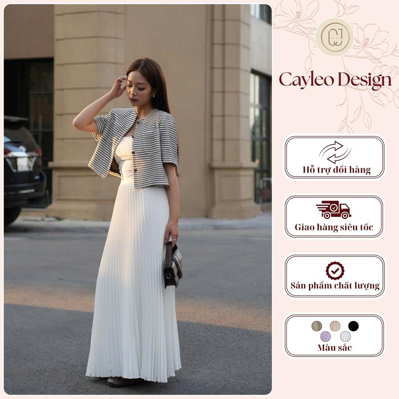 Chân váy dài xếp ly dáng xoè Cây Leo Design nhẹ nhàng thướt tha - Min642 Nữ Kem