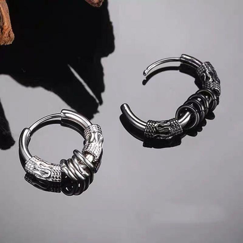 Bông Tai Punk Rock, Dành Cho Nam Và Nữ, Thép Không Gỉ Không Gây Dị Ứng, Vàng 18K, Đen, Bạc Sterling S925 Bông Tai Rồng / Khủng Long Cá Tính 1