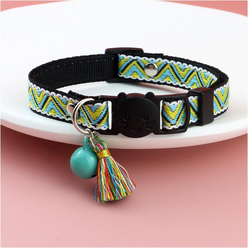 Product Introduction of Adjustable cat collar with tassels and bells embellished pet collar colorful plaid jacquard pattern for cat and dog collars 19