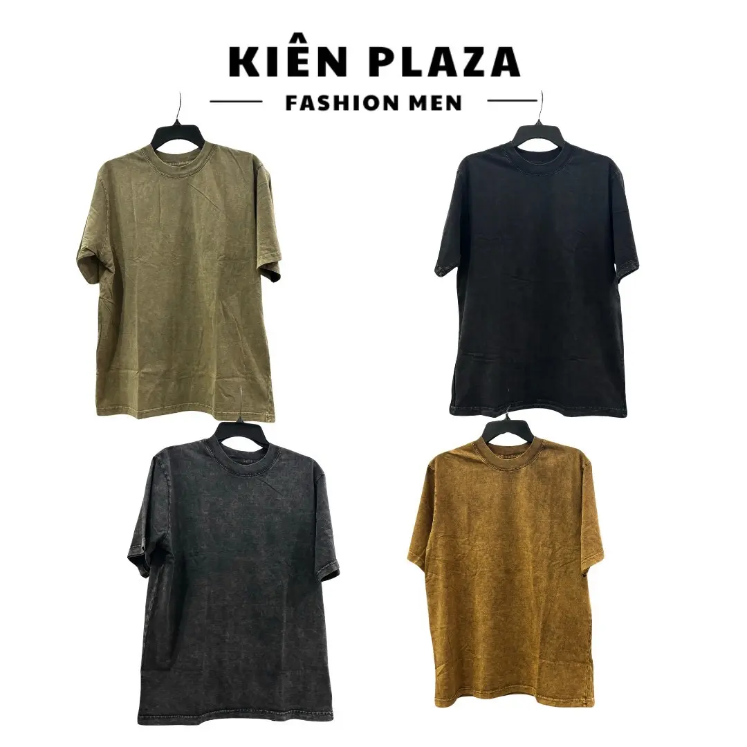 Áo phông Wash 4 màu from rộng tay lỡ Unisex Nam Menswear Cotton Cổ Tròn