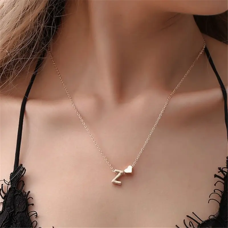 Vòng Cổ 26 Chữ Cái Đầu Tiên, Vòng Cổ Trái Tim, Dành Cho Phụ Nữ Và Trẻ Em Gái, Đồ Trang Sức, Tình Bạn, Quà Tặng Sinh Nhật Và Giáng Sinh, Có Sẵn Trong 1 / 5 Cái 0