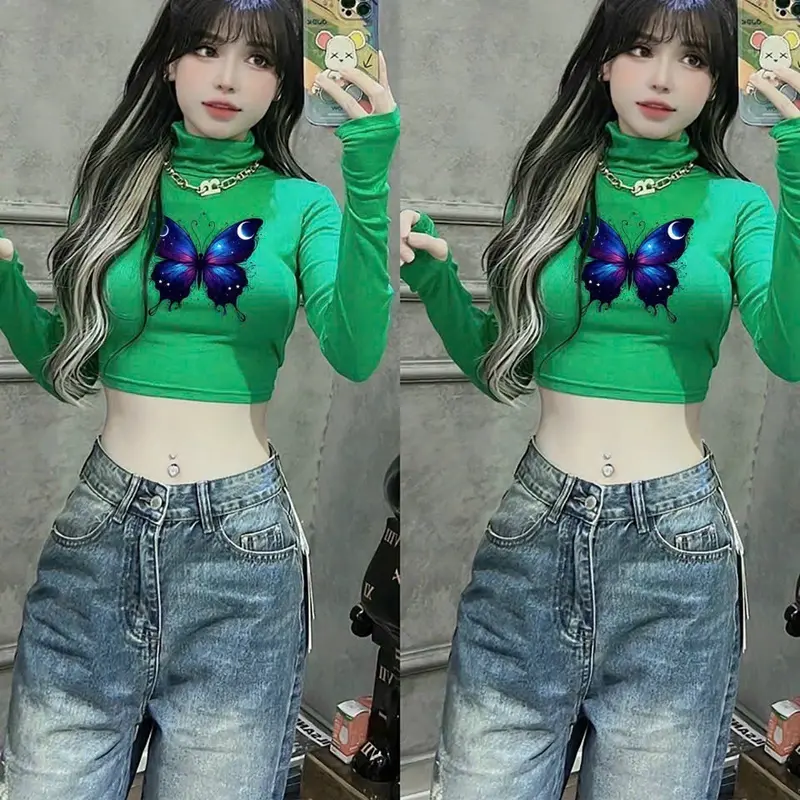 Áo cổ lọ tay dài croptop in hình con bứm 3D cực hot , chất thun bozip dày dặn 4