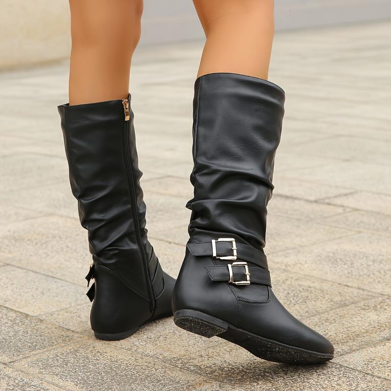 Strip Buckle Side Zipper Casual Boots, Round Toe Comfortable All-match Women's Fashion Boots For Autumn And Winter 5