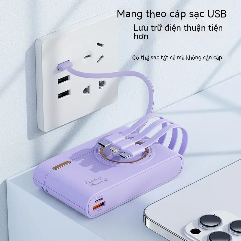 Sạc Dự Phòng Mini, Chính Hãng, Dung Lượng 20000mah, Hỗ Trợ Sạc Nhanh, Thiết Kế Camera, Tích Hợp 4 Cáp, Tương Thích Với iPhone, Remax, Xiaomi, Huawei 3