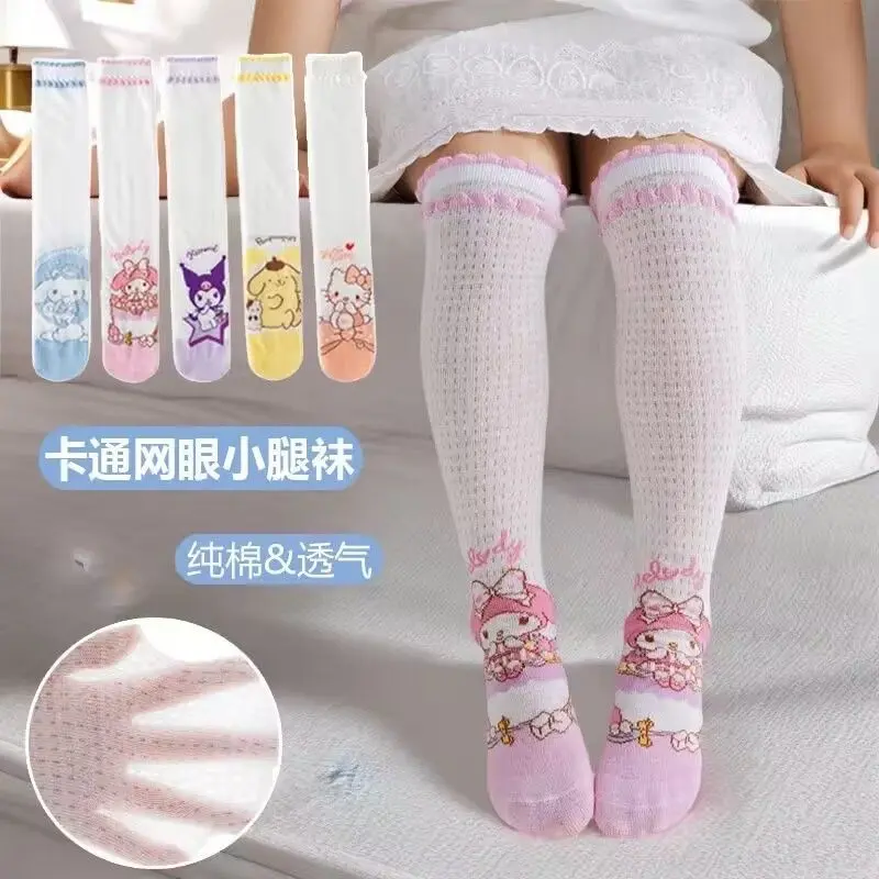 Stokin Kanak-kanak, Stokin Pertengahan Betis Panjang Pertengahan Betis, Stoking Kartun Wanita Clow M, Nipis Musim Panas, Bahan Kapas Tulen, Jaring, Menyerap Peluh, Sesuai untuk Kanak-kanak Perempuan