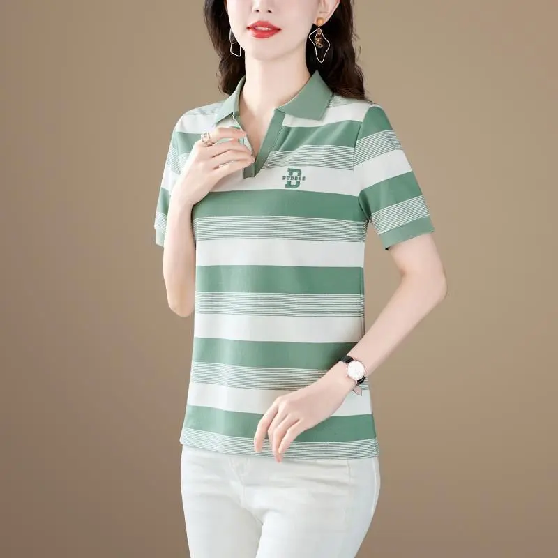 Áo Thun Ngắn Tay Có Ve Áo, Dành Cho Phụ Nữ Trung Niên, Hàng Mới Về Mùa Hè, Thoáng Khí, Áo Ngoại Cỡ Cho Mẹ Trung Niên, Áo Polo Cao Cấp, Dành Cho Phụ Nữ Women Top 3