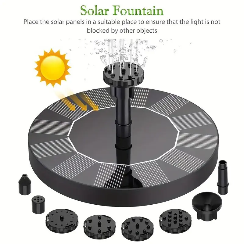 Solar Fountain Pump, Solar Fountain Pump with Nozzles, Outdoor Water Feature for Bird Bath, Pond, Garden, Backyard Decoration, Decorative, Waterfall 3