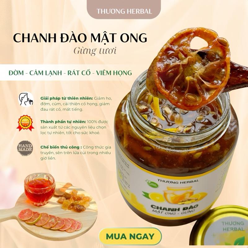 Chanh Đào Mật Ong Gừng Tươi - Hỗ trợ giảm ho, đờm, cúm Thương Herbal