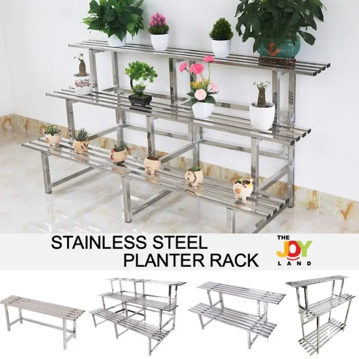 [SG SELLER] Stainless Steel Plant Bench Hanging Rack Planter Stand Railing Indoor Outdoor Gardening Multi Layer Tier