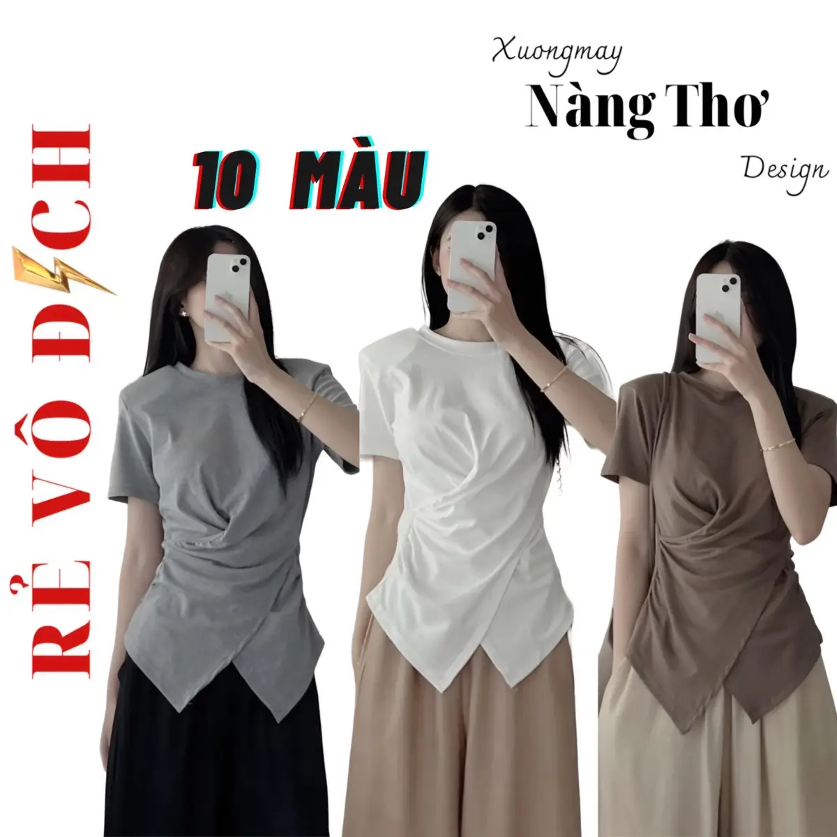 A003 Áo Tà Chéo T Chất Tăm Lụa Lạnh Cổ Tròn Trắng Women Lolita