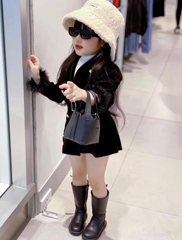 Áo dạ đen cho bé gái chất liệu Nhung cứng ( có bán kèm áo giữ nhiệt cho bé ) đủ size 8-35kg Voi