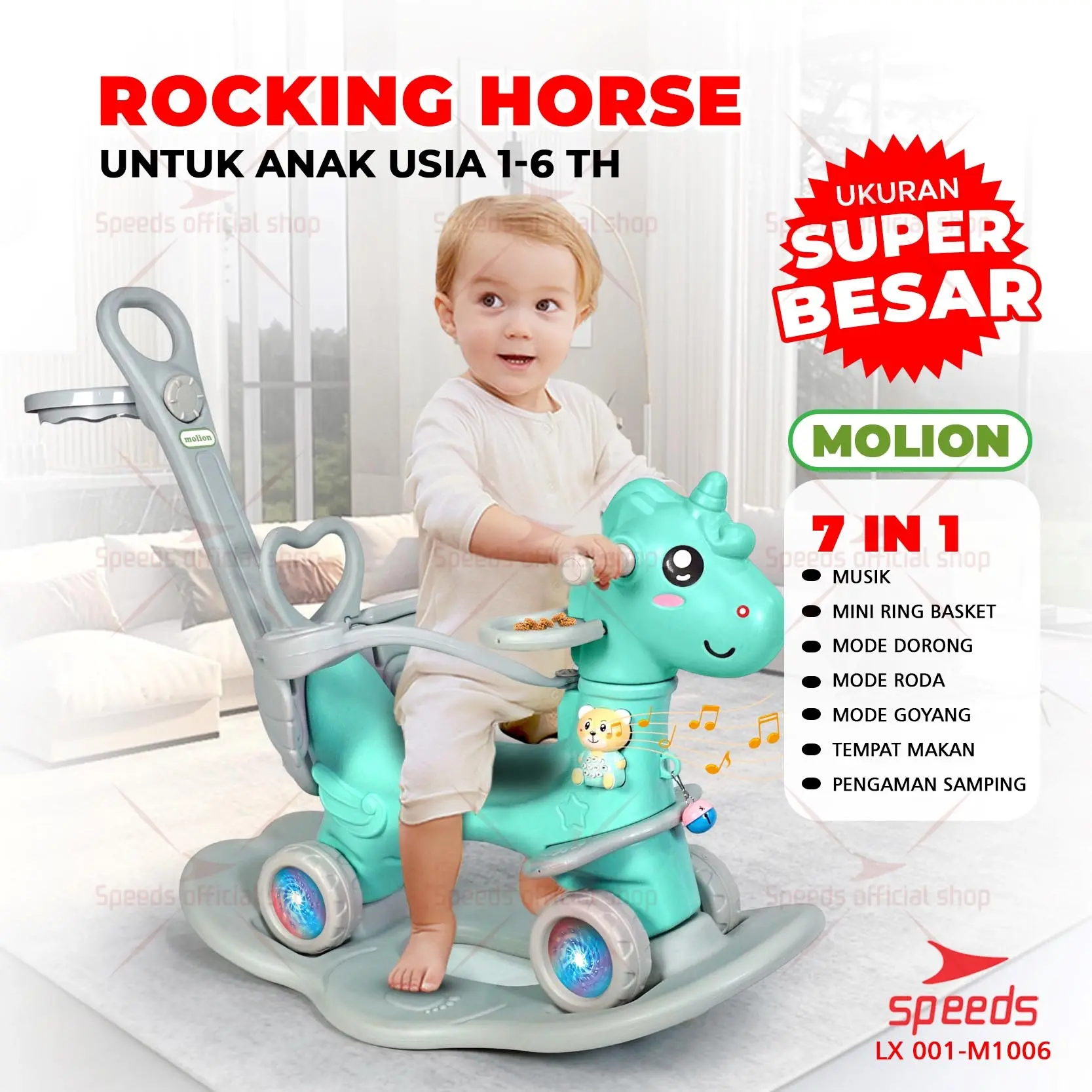 SPEEDS Mainan Anak Kuda Kudaan 4in1 Rocking Horse Toys Jungkat Jungkit 001-M1006