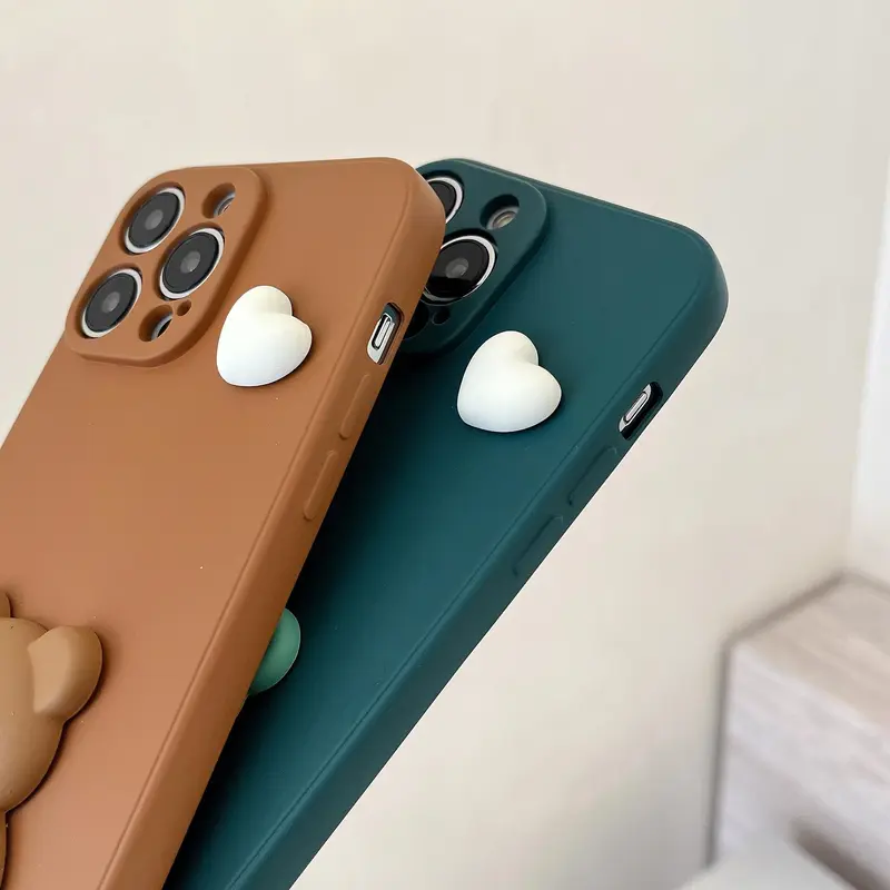 Cute Bear Design Phone Case with Stand, Anti-slip & Anti-drop Cell Phone Soft Case, Phone Accessories Compatible with iPhone 16 15 14 13 12 11 Plus Pro Max E / Samsung S21-S25 Pro Plus FE Ultra Series, Casing 4