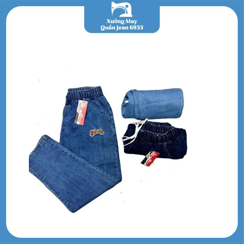 Quần jean nữ baggy ống đứng lưng thun, quần bò cạp chun co giãn bốn chiều thông thường nền tảng Ong Denim quần  đùi 1
