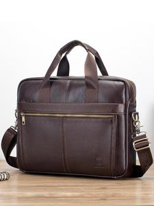 Men's  Solid Color Business Briefcase, Large Capacity Zipper Handbag for Work & Travel, High-quality Leather Shoulder Bag