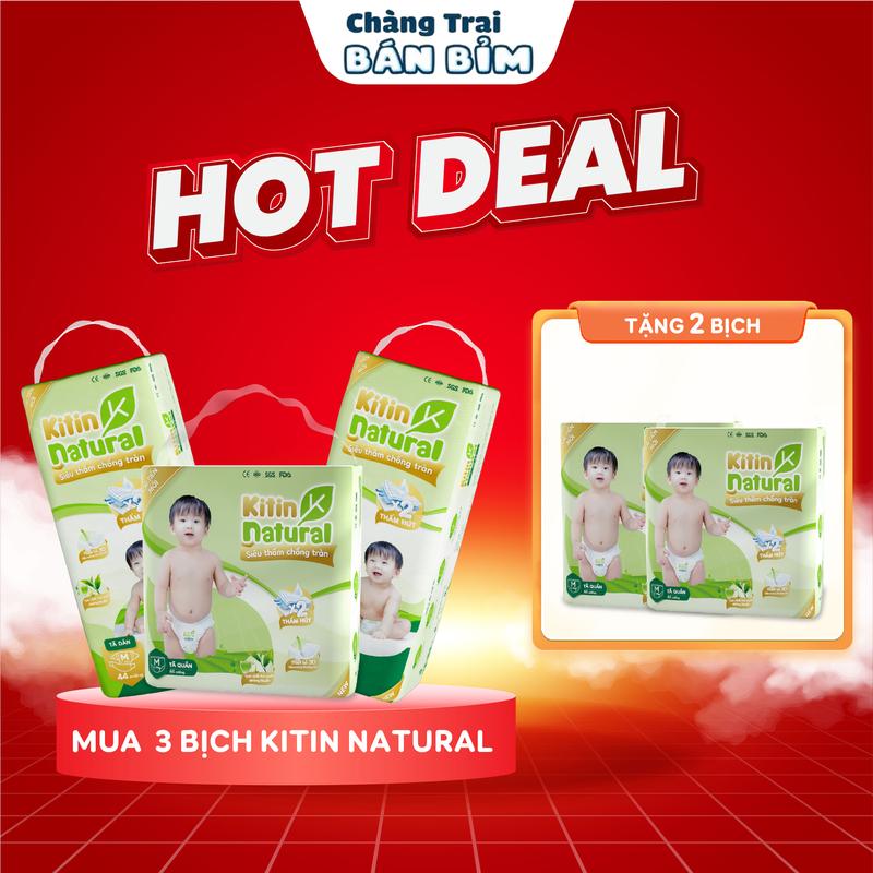 [CHUYÊN NGÀY - MUA 3 BỊCH TẶNG 2] Combo 05 Bịch Tã Bỉm KITIN NATURAL trà xanh thiên nhiên *KT-5*