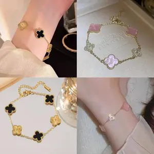 Gelang Perhiasan Wanita Anti Karat Rantai Clover Viral Semanggi Emas Permata 3 Variasi Gelang Aksesoris