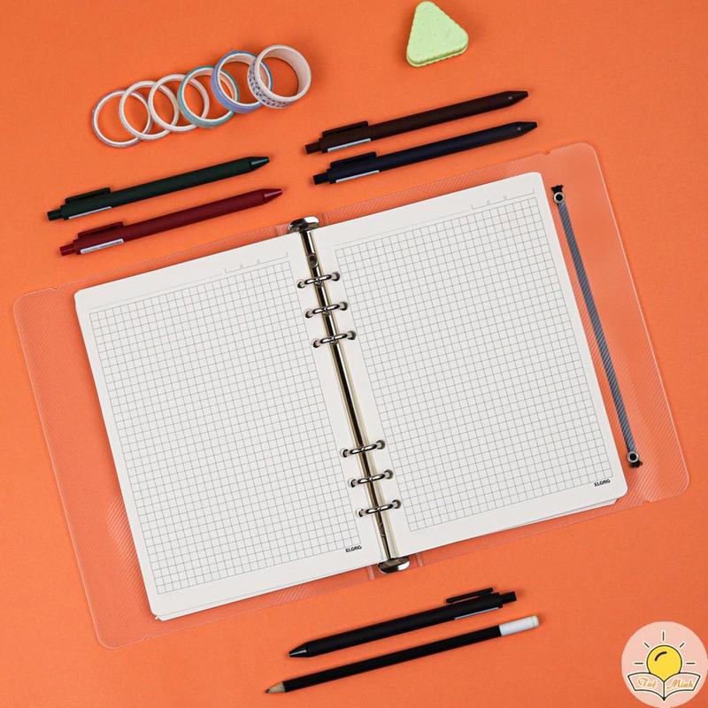 Sổ còng bìa nhựa Klong A5, 100 tờ ruột chấm Dot grid/ ô vuông caro/ kẻ ngang refill tùy chọn [Link tổng hợp]