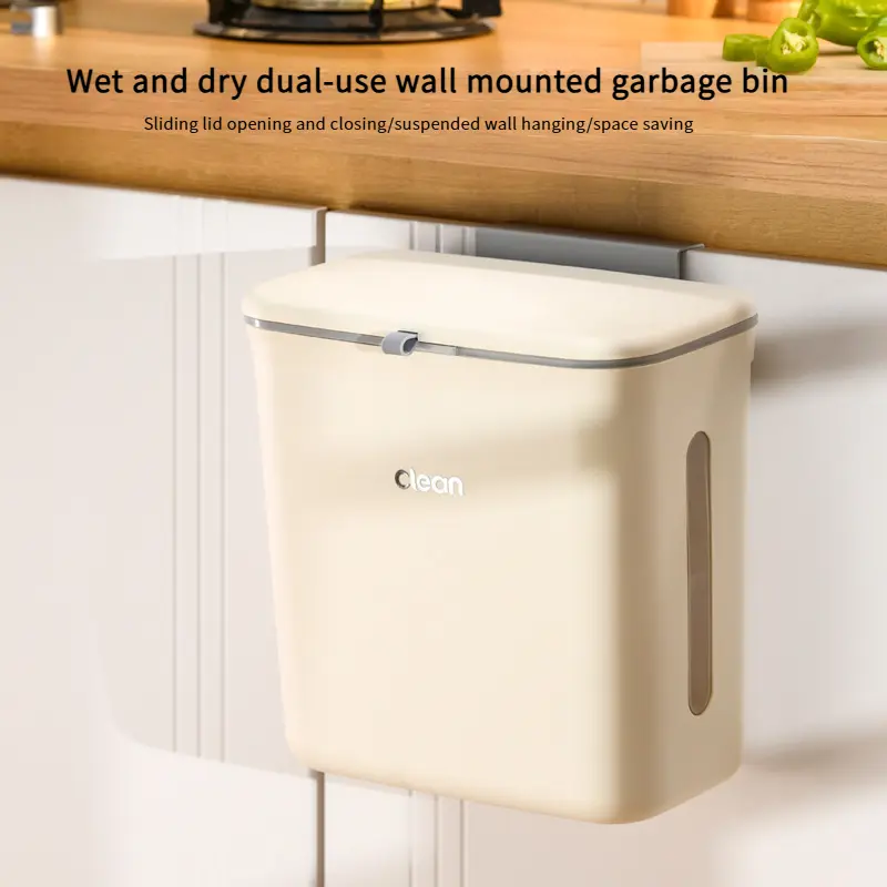 Kitchen dry wet separation garbage bin wall mounted special household cabinet door kitchen large capacity dual-use sliding cover