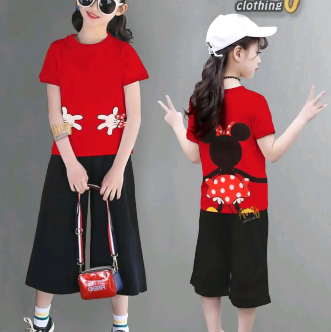 setelan celana kulot anak perempuan  pakaian anak perempuan Lengan pendek Bisa Dicuci Dengan Mesin Fashion