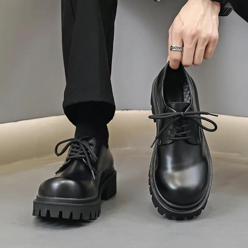 Giày Chunky Derby nam HOMME, Giày da 9517-R mũi tròn đế đúc cao 5cm 2