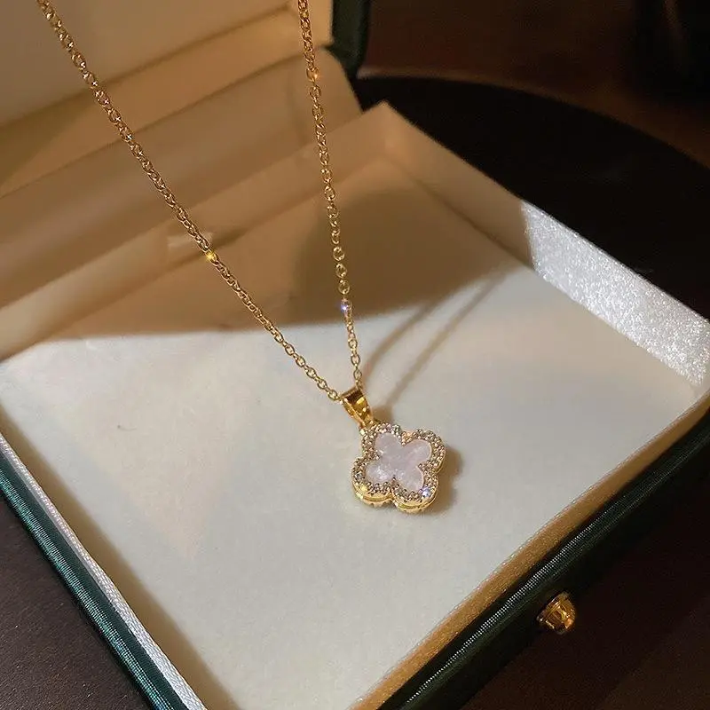 Vòng Cổ Cỏ Ba Lá Đen, Sang Trọng, Dành Cho Nữ Women Chain Trang Sức Jewelry 7