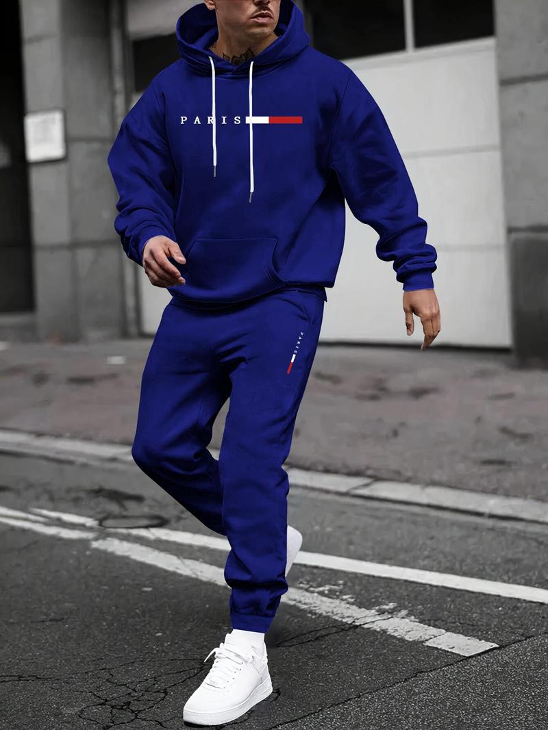 Product Introduction of Men's Letter Print Drop Shoulder Sweatshirt & Drawstring Waist Sweatpants Two-piece Set, Regular Fit Casual Fashion Cozy Breathable Two Piece Outfits for Daily Workout Running, Men's Clothes for Fall & Winter 4