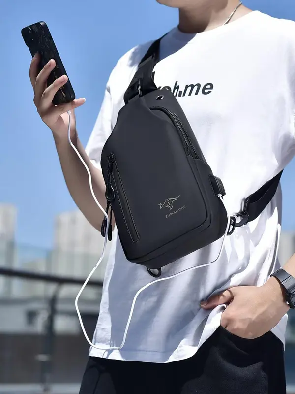 Men's Fashion Letter & Animal Pattern Zipper Phone Bag, Simple Waterproof Pu Sling Bag, Fashionable Fanny Pack for Daily Outdoor 0