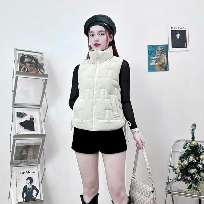  Áo phao gile nữ chất nhung lì mềm mịn 3 lớp dày dặn có dây rút 2 bên hoạ tiết trần vi tính mới nhất#áokhoáchóttikotk #aogilehanquoc #aogile Women Top 