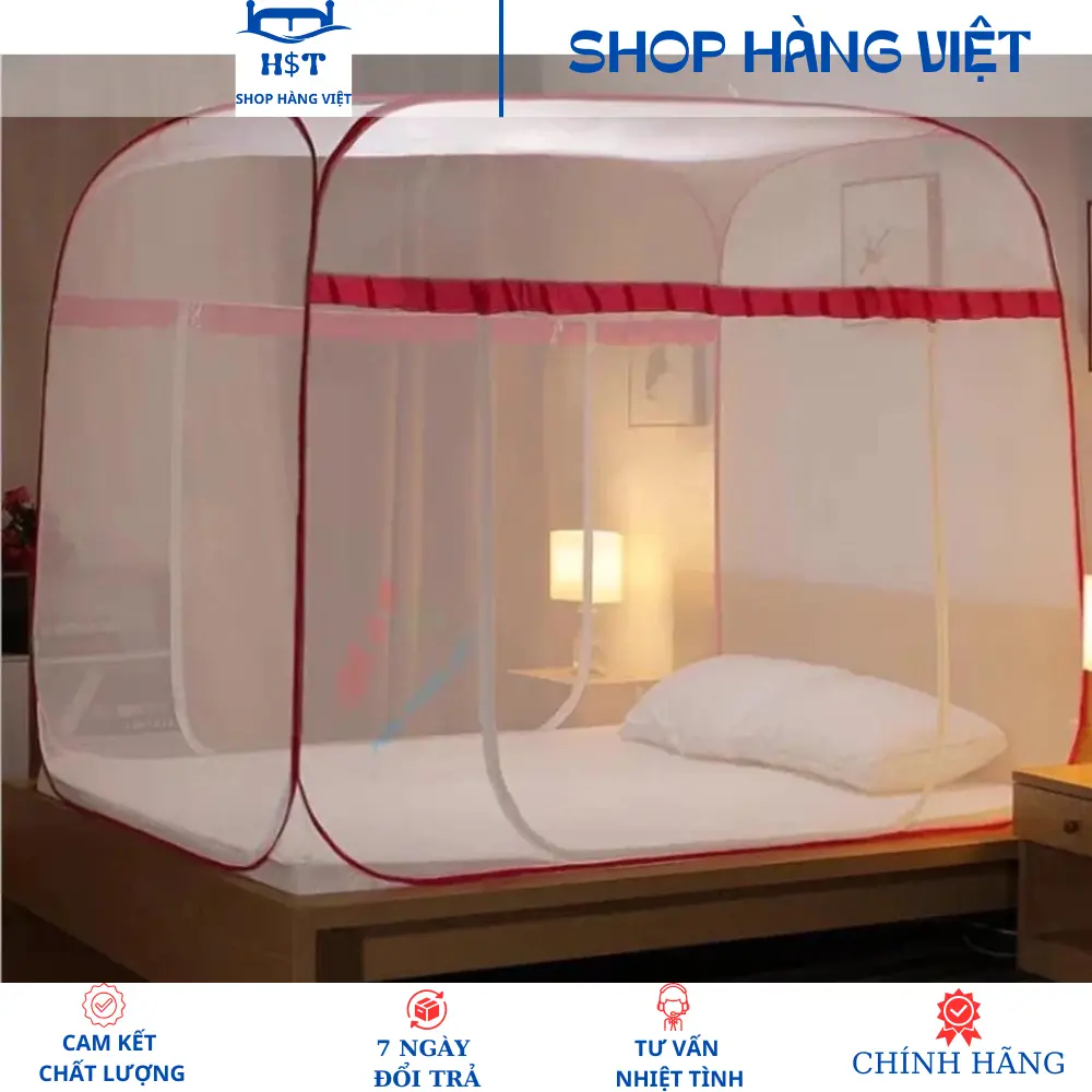 Màn Chụp Ngủ Chống Muỗi HT Bedding Tự Bung Đỉnh Vuông Cao Cấp