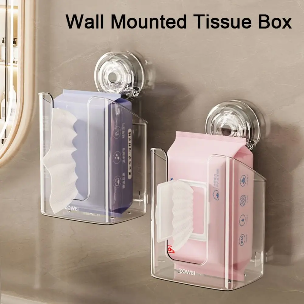 New Plastic Wall-Mounted Tissue Box Suction Cup Transparent Paper Holder Punch-free Large Capacity Napkin Storage Box Bathroom